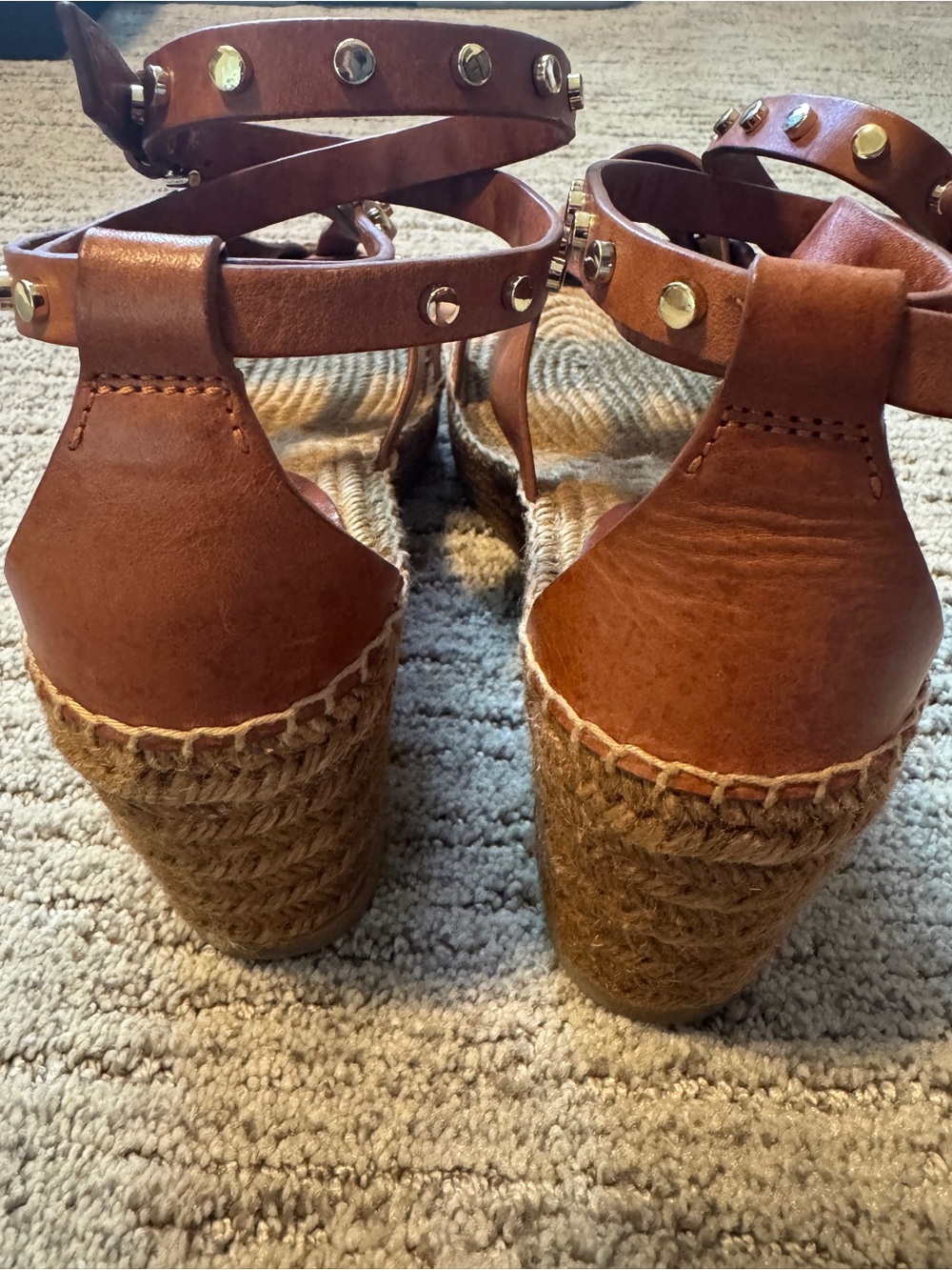 Jimmy Choo Gold Studded Brown Leather Espadrille Wedge Sandals 41 // 9.5 / 10 - Picture 6 of 10